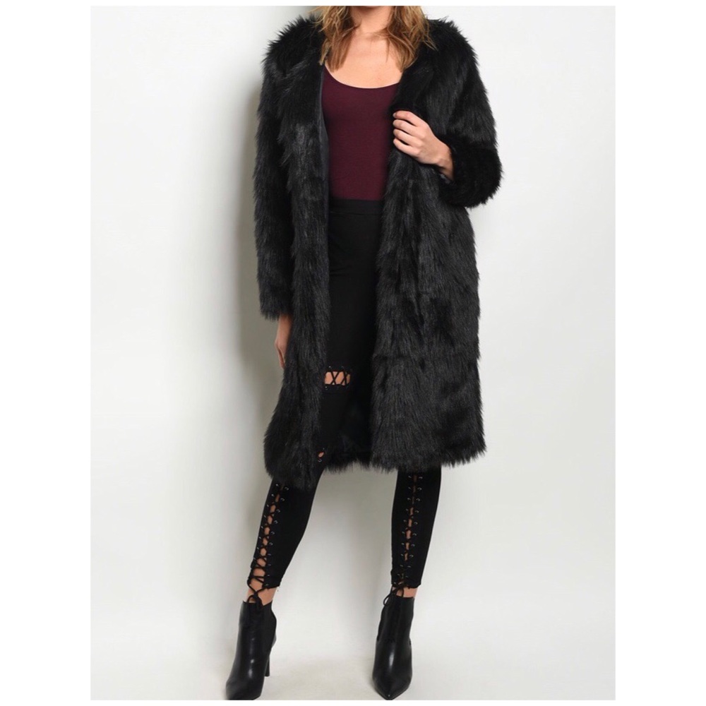 ❄️BLACK LONG TEDDY BEAR FUR COAT